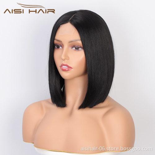 Aisi Hair Wholesale Cheap Vendor Natural Straight Wave Short Bob Lace Frontal Wig Synthetic Hair For Black Women Lace Front Wig